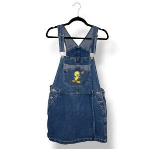 Vintage 90s Looney Tunes Tweety Bird Bib Denim Jumper Skort Overalls - Large